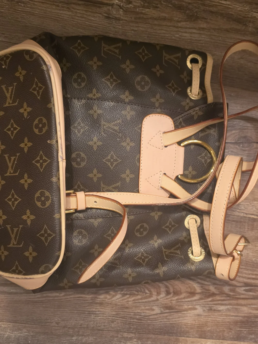 Source Unknown Brown Monogram Canvas Backpack with Tan Trim and Gold Hardware